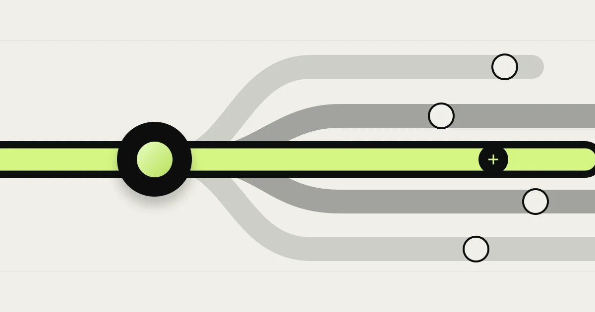 One lime route branches into several muted paths with different endpoints.