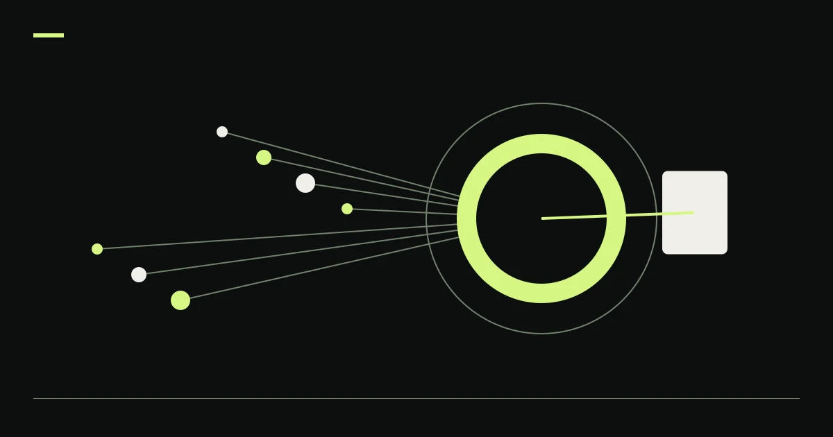 Converging signals and lime rings illustrate crypto trading journal decision review.