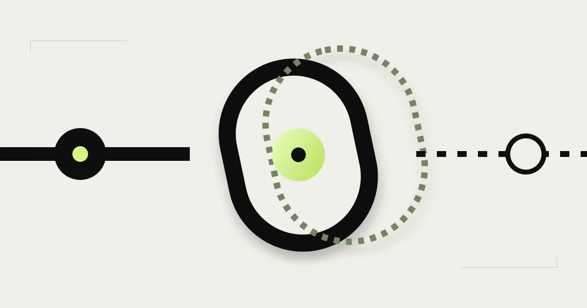 A solid execution path meets offset rings and continues as uncertain separated marks.