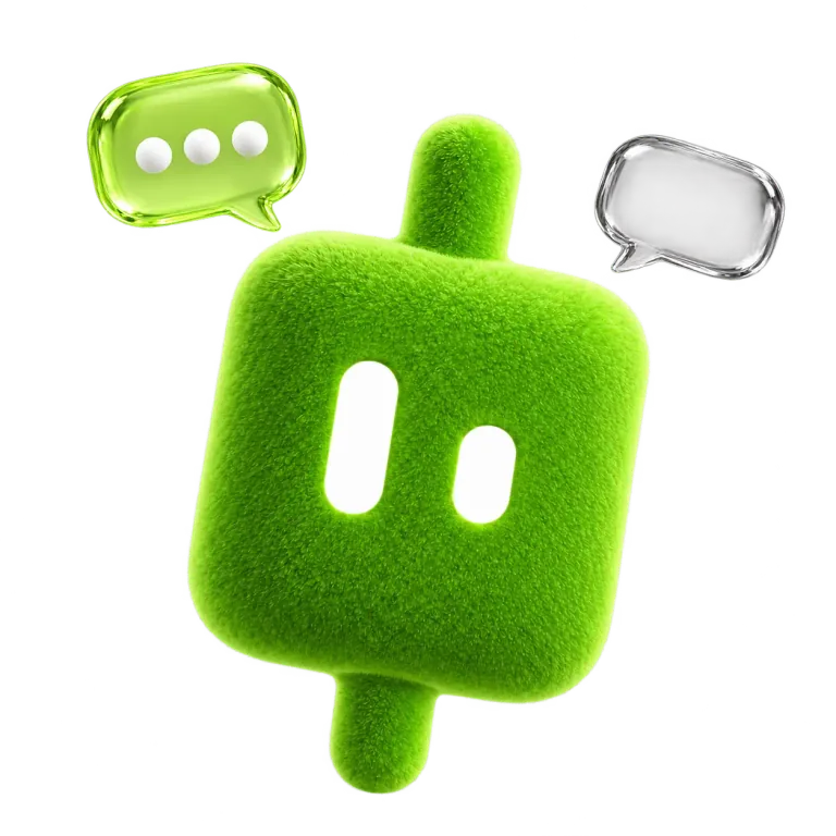 The KLINEO mascot between two speech bubbles